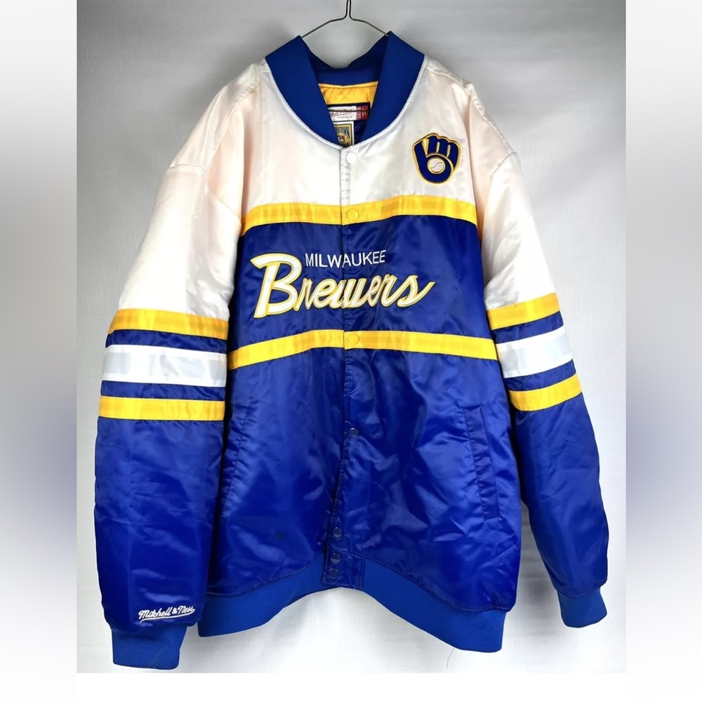 Milwaukee Brewers 5XL Jacket,Mitchell & Ness Heavyweight  Satin, MLB, VG Cond.